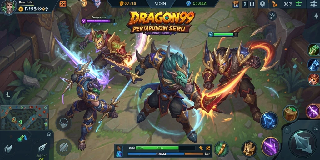 Tangkapan layar gameplay <strong>DRAGON99</strong> menampilkan aksi pertempuran tim yang intens.