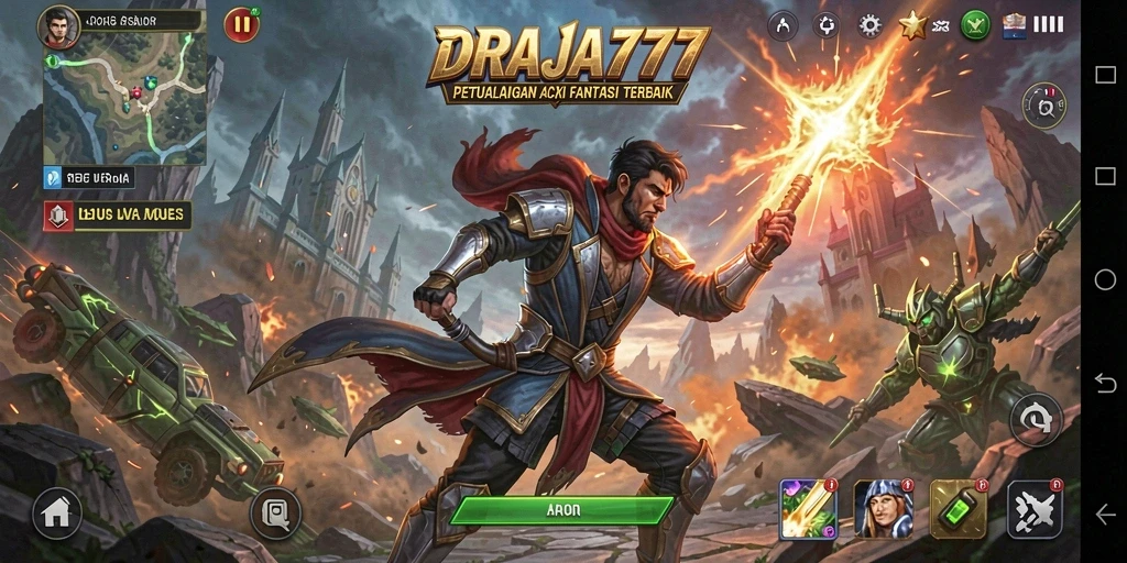 Tampilan menakjubkan dari gameplay DRAJA777 yang menampilkan pertarungan hebat.