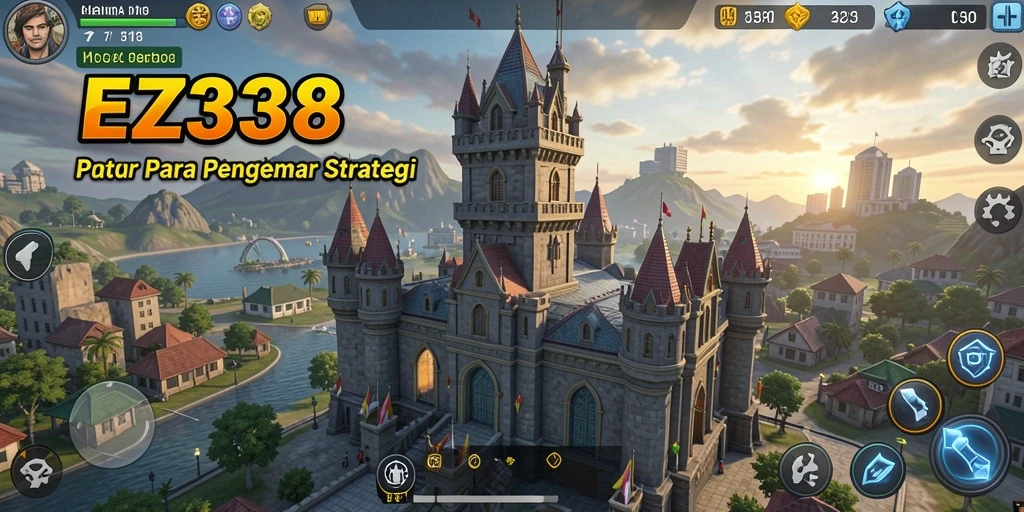 Tampilan gameplay yang menegangkan dalam EZ338 dengan pertahanan menara yang strategis.