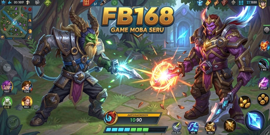 Tangkapan layar gameplay intens di arena MOBA FB168.