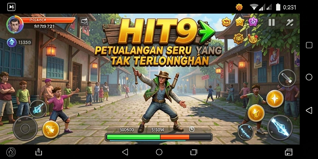 Screenshot gameplay HIT9 menampilkan karakter utama menjelajahi dunia fantastis.