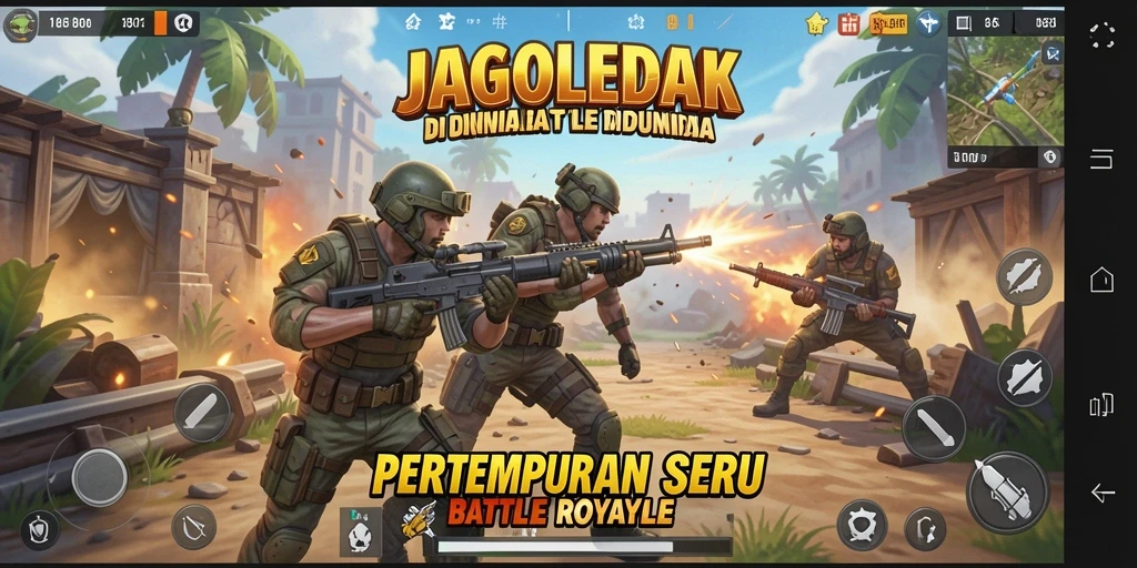 Tangkapan layar JAGOLEDAK menunjukkan aksi intens di tengah pertempuran Battle Royale.