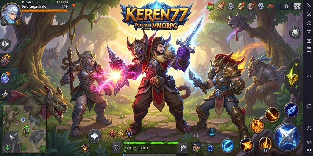 Tangkapan layar gameplay KEREN77 yang menampilkan aksi seru dalam pertempuran MMORPG.