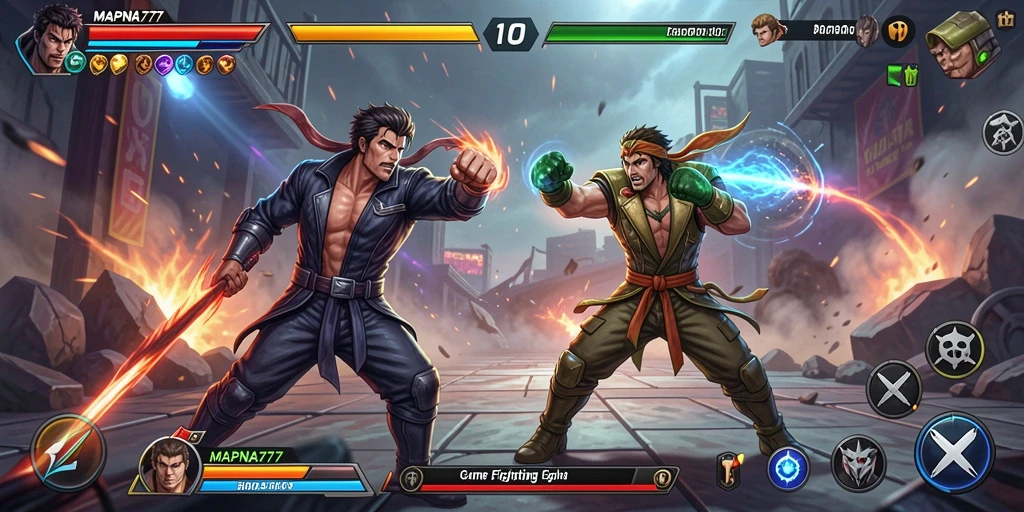Tampilan gameplay action-packed dari MAPNA777 dengan serangan dan strategi demi mengalahkan lawan.