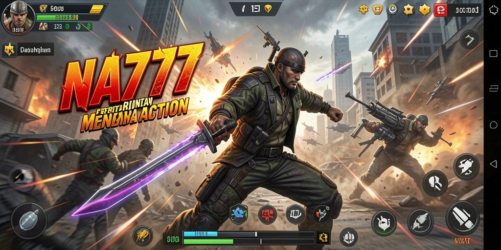 Screenshot menggambarkan aksi mendebarkan dalam gameplay NA777.