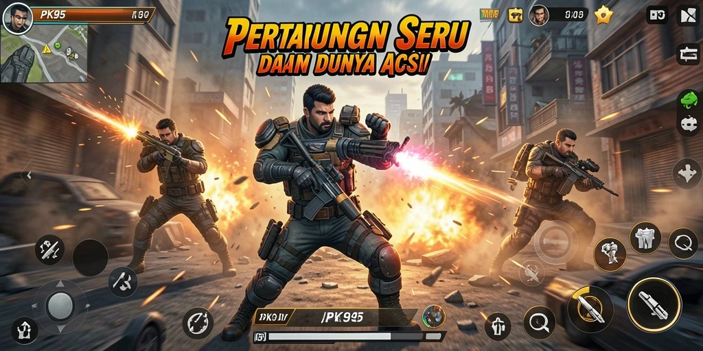 Tangkapan layar utama PK95 menampilkan aksi pertarungan yang mendebarkan.