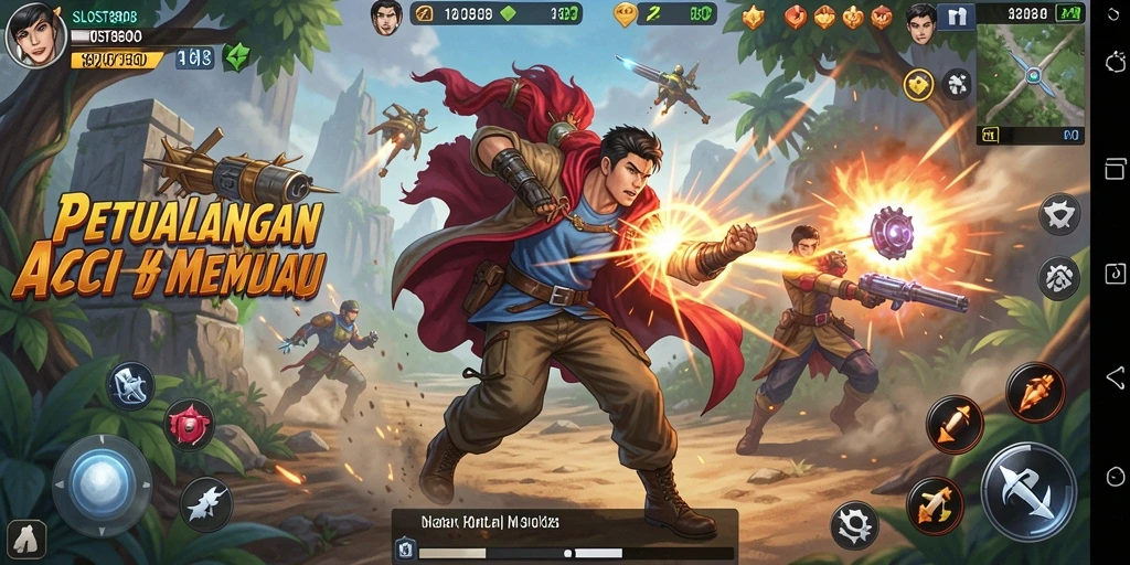 Screenshot SLOST8808 menunjukkan karakter beraksi dalam pertarungan yang intens.