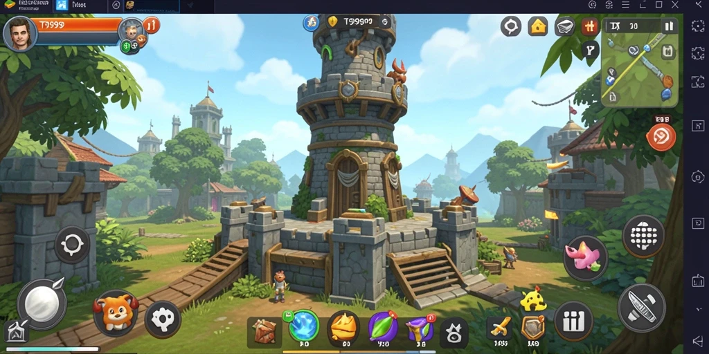 Screenshot utama T9999 menampilkan aksi intens Tower Defense.