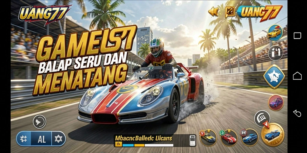 Screenshot UANG77 menampilkan aksi balapan mendebarkan dan mobil kustom.