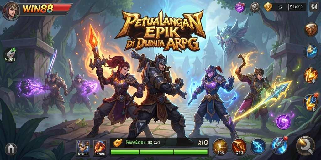 Screenshot gameplay <strong>WIN88</strong> menampilkan aksi pertarungan seru di dunia fantasi.